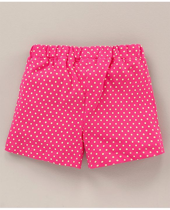 Babyhug Cotton Half Sleeves Tee & Shorts Set Dot Print & Kitty Embroidery- Pink