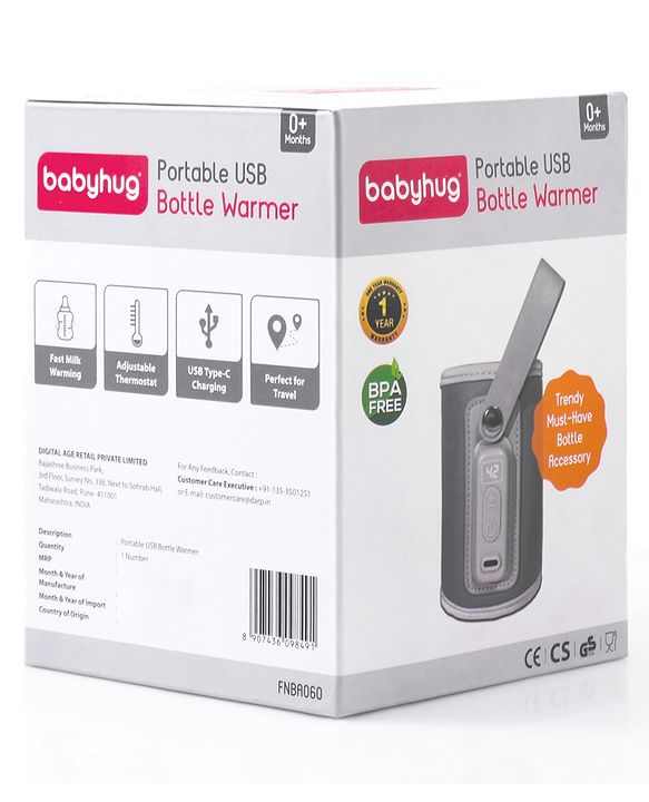 Babyhug Portable Bottle Warmer - Grey