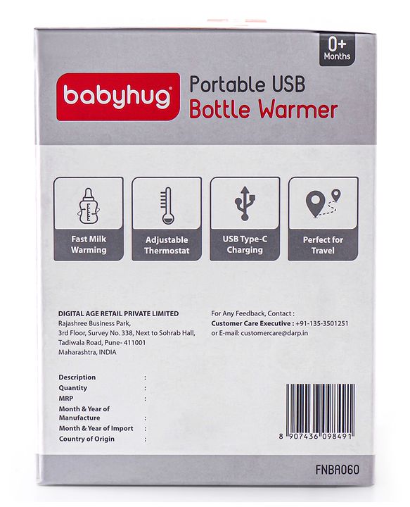 Babyhug Portable Bottle Warmer - Grey