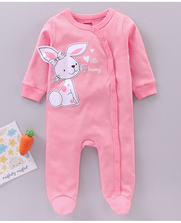 Babyhug Full Sleeves Sleep Suit Bunny Patch - Pink