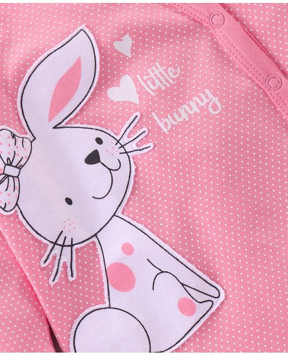 Babyhug Full Sleeves Sleep Suit Bunny Patch - Pink
