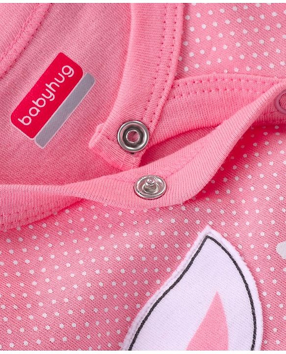 Babyhug Full Sleeves Sleep Suit Bunny Patch - Pink