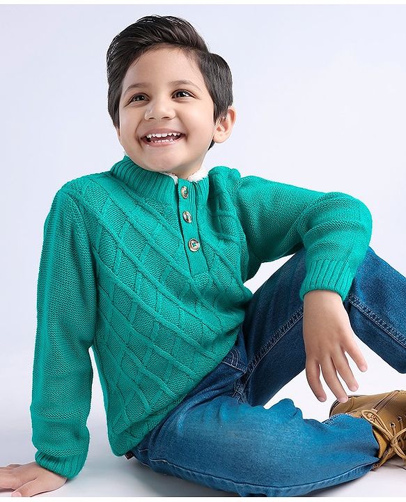 Babyhug Full Sleeves Cable Knit Pullover - Green