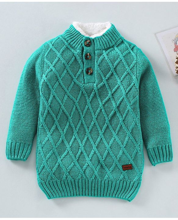 Babyhug Full Sleeves Cable Knit Pullover - Green
