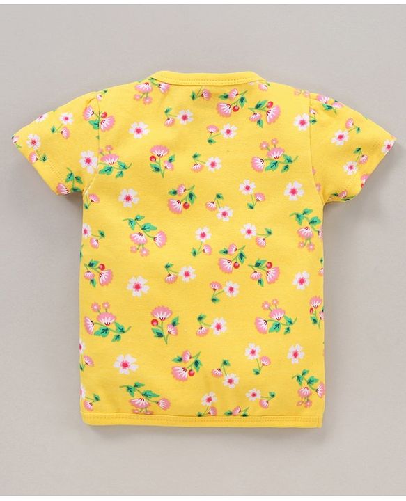 Babyhug 100% Cotton Half Sleeves Floral Print & Striped Vest Pack Of 3 - Yellow & Pink
