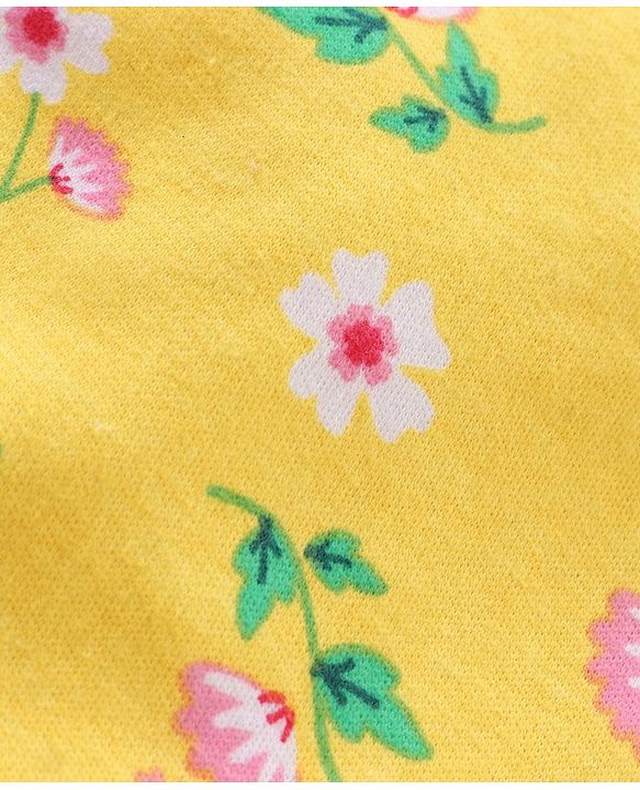 Babyhug 100% Cotton Half Sleeves Floral Print & Striped Vest Pack Of 3 - Yellow & Pink