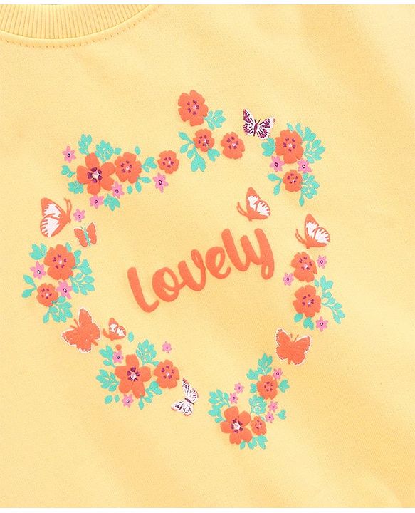 Babyhug Full Sleeves Knit Sweatshirt With Graphics & Schiffli Detailing- Yellow