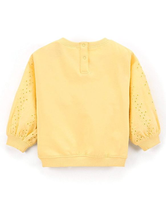 Babyhug Full Sleeves Knit Sweatshirt With Graphics & Schiffli Detailing- Yellow