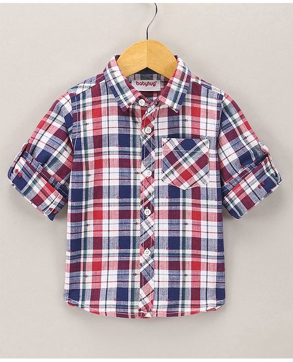 Babyhug Full Sleeves Cotton Checked Shirt - Red