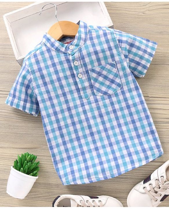 Babyhug Half Sleeves Shirt Checks Print- Blue
