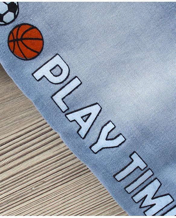 Babyhug Cotton Knit Half Sleeves Sports Print Denim Shirt - Blue