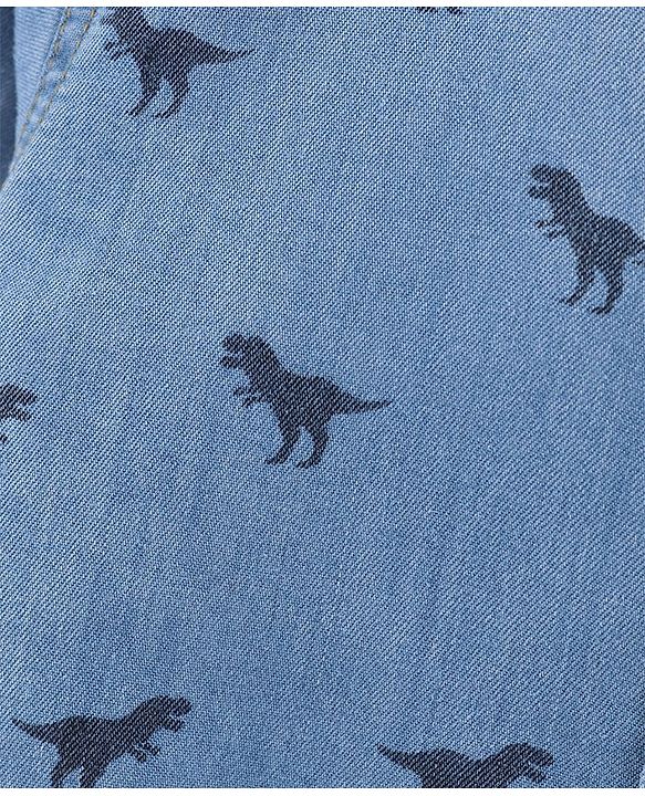 Babyhug Full Sleeves Washed Denim Shirt Dino Print - Blue
