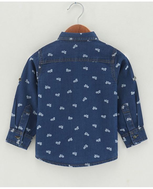Babyhug Full Sleeves Washed Denim Shirt Cycle Print - Blue