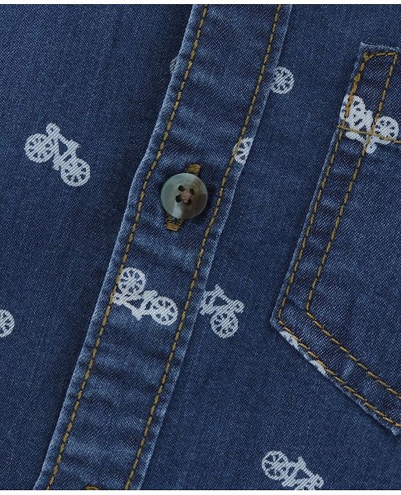 Babyhug Full Sleeves Washed Denim Shirt Cycle Print - Blue