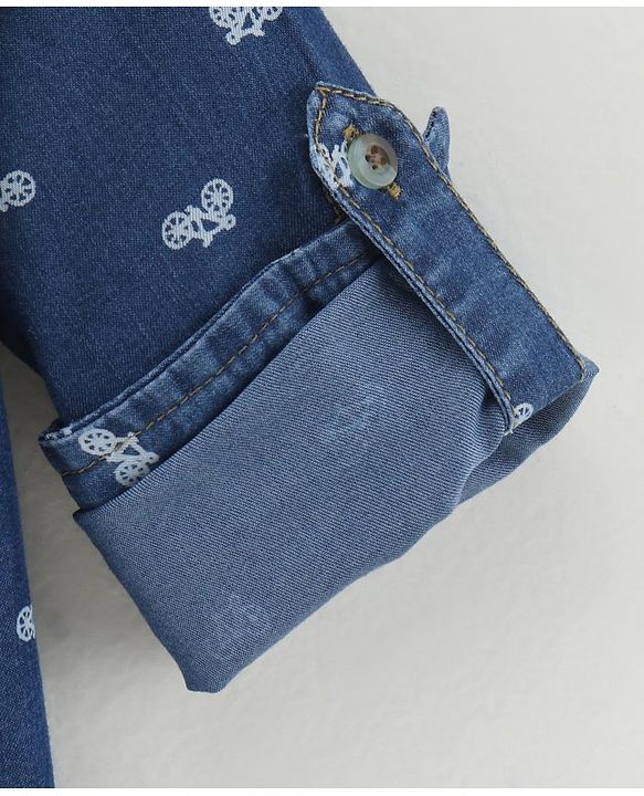 Babyhug Full Sleeves Washed Denim Shirt Cycle Print - Blue