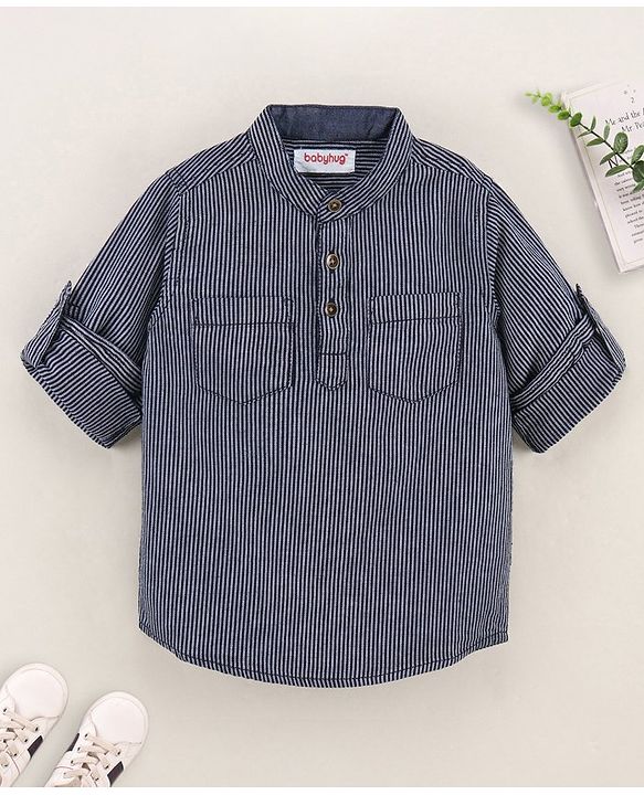 Babyhug Cotton Woven Full Sleeves Denim Shirt Striped - Blue