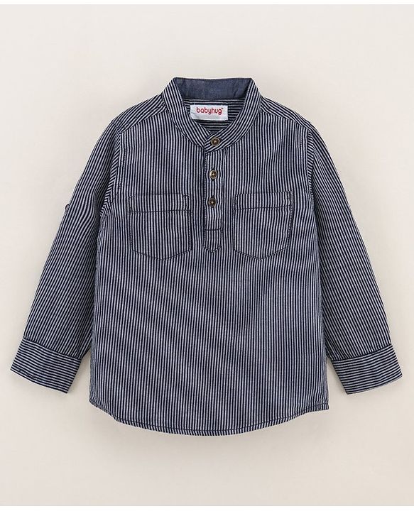 Babyhug Cotton Woven Full Sleeves Denim Shirt Striped - Blue