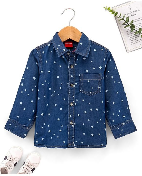 Babyhug Full Sleeves Denim Shirt Star Print - Blue
