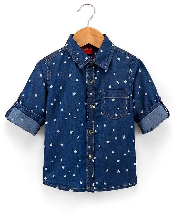 Babyhug Full Sleeves Denim Shirt Star Print - Blue