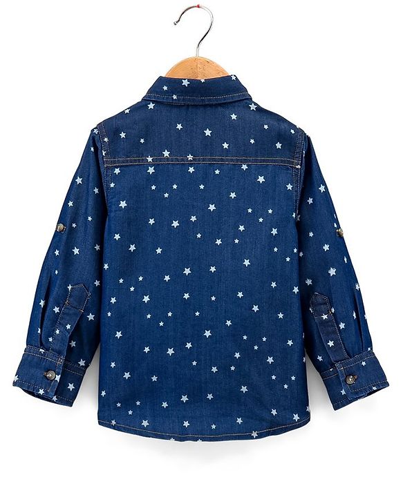 Babyhug Full Sleeves Denim Shirt Star Print - Blue
