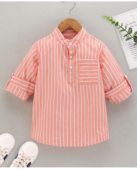 Babyhug Full Sleeves Striped Shirt - Orange