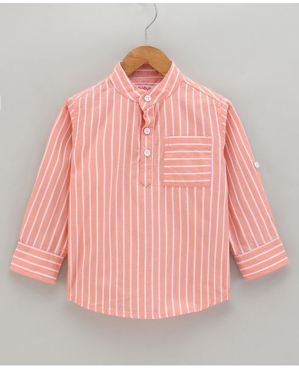 Babyhug Full Sleeves Striped Shirt - Orange