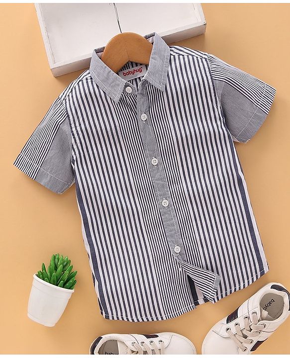 Babyhug Cotton Woven Half Sleeves Shirt Striped - Blue