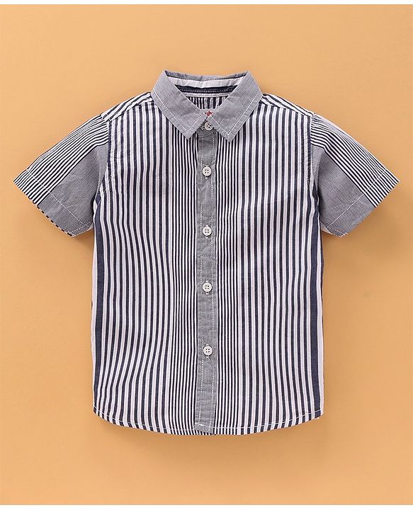 Babyhug Cotton Woven Half Sleeves Shirt Striped - Blue
