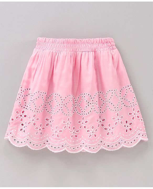 Babyhug Cotton Skirt With Lining & Schiffli Design Solid - Pink