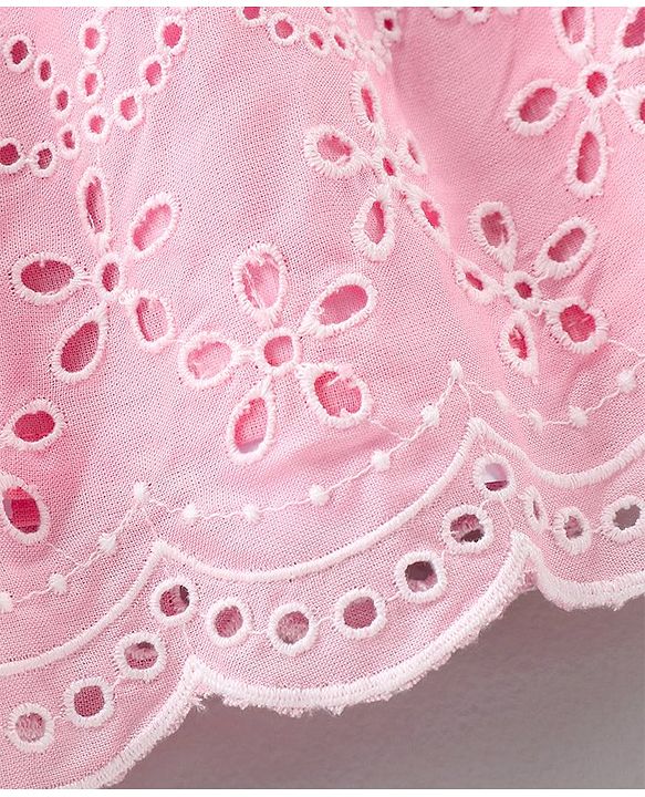 Babyhug Cotton Skirt With Lining & Schiffli Design Solid - Pink