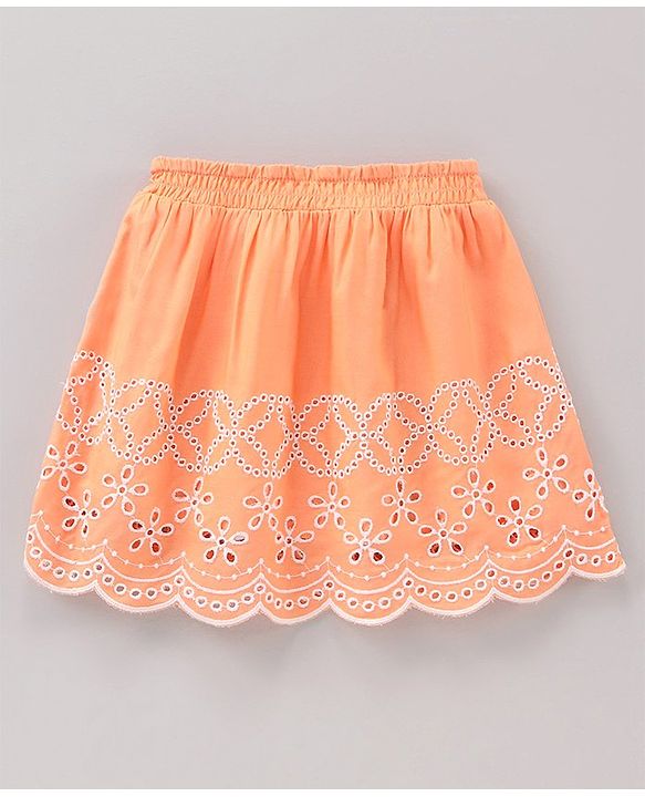 Babyhug Cotton Skirt With Lining & Schiffli Design Solid- Orange