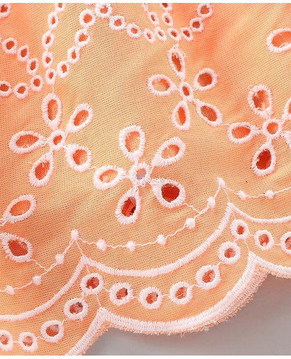 Babyhug Cotton Skirt With Lining & Schiffli Design Solid- Orange