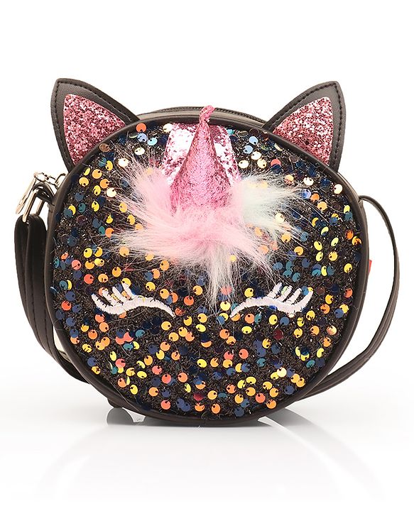Babyhug Free Size Sling Bag With Sequin & Feather Detailing- Black