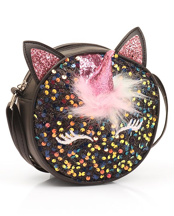 Babyhug Free Size Sling Bag With Sequin & Feather Detailing- Black
