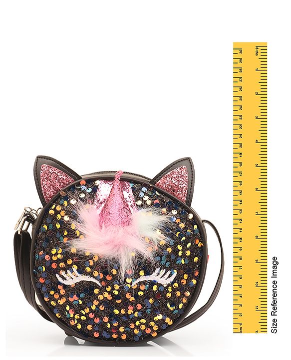 Babyhug Free Size Sling Bag With Sequin & Feather Detailing- Black