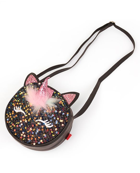 Babyhug Free Size Sling Bag With Sequin & Feather Detailing- Black