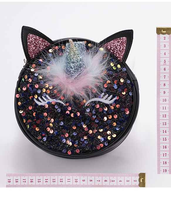 Babyhug Free Size Sling Bag With Sequin & Feather Detailing- Black