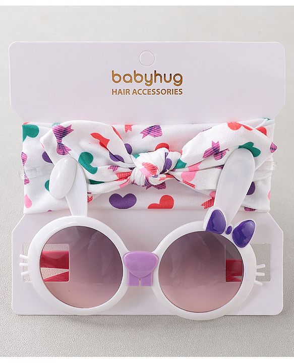 Babyhug Headband With Sunglasses Heart Print - White