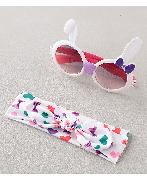 Babyhug Headband With Sunglasses Heart Print - White