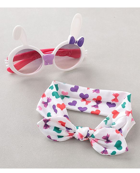 Babyhug Headband With Sunglasses Heart Print - White