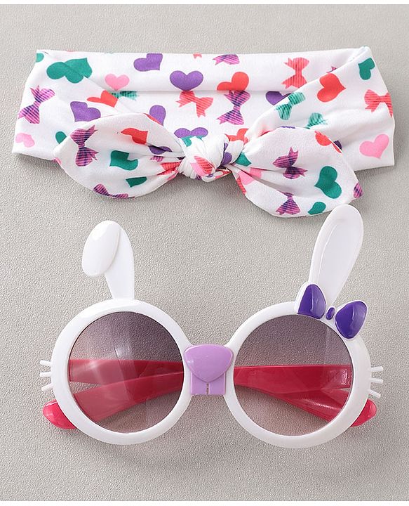 Babyhug Headband With Sunglasses Heart Print - White