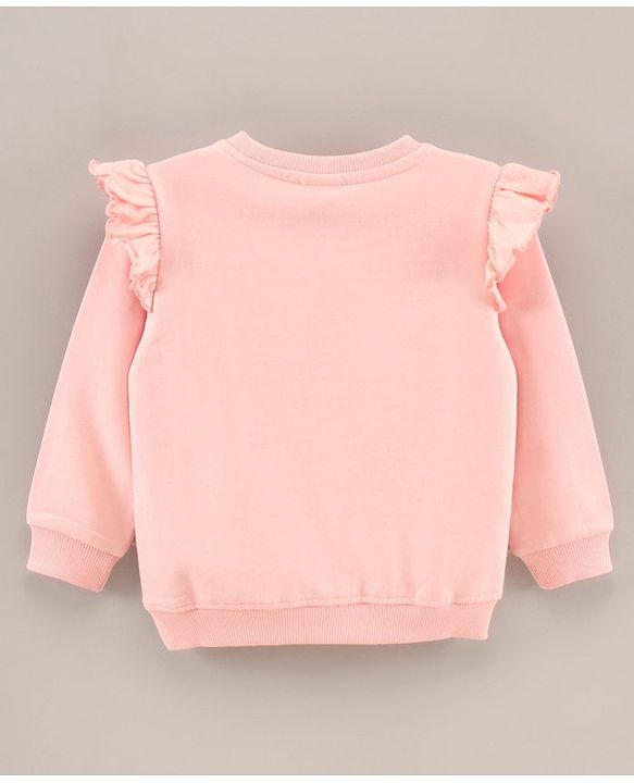 Babyhug Full Sleeves Sweatshirt With Fox Print And Sleeves Frill- Pink
