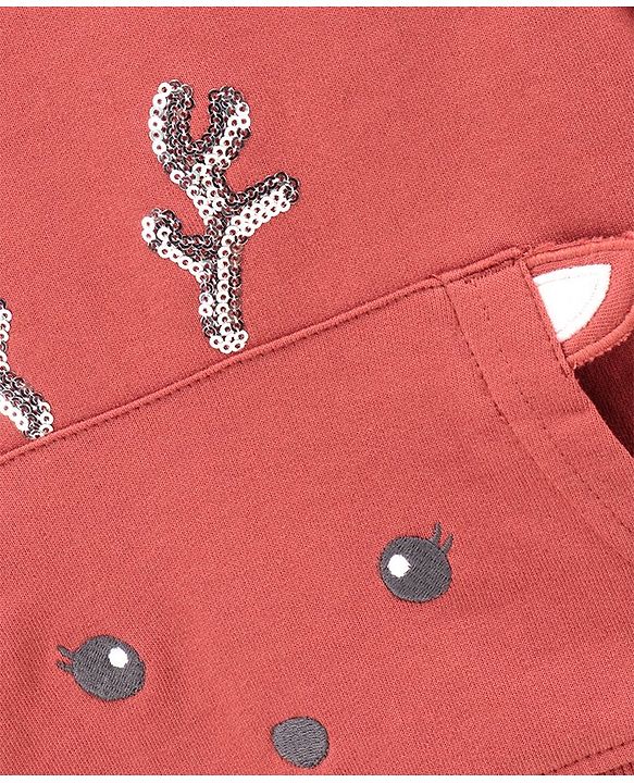 Babyhug Full Sleeves Knit Sweatshirt Deer & Sequin Applique - Brown