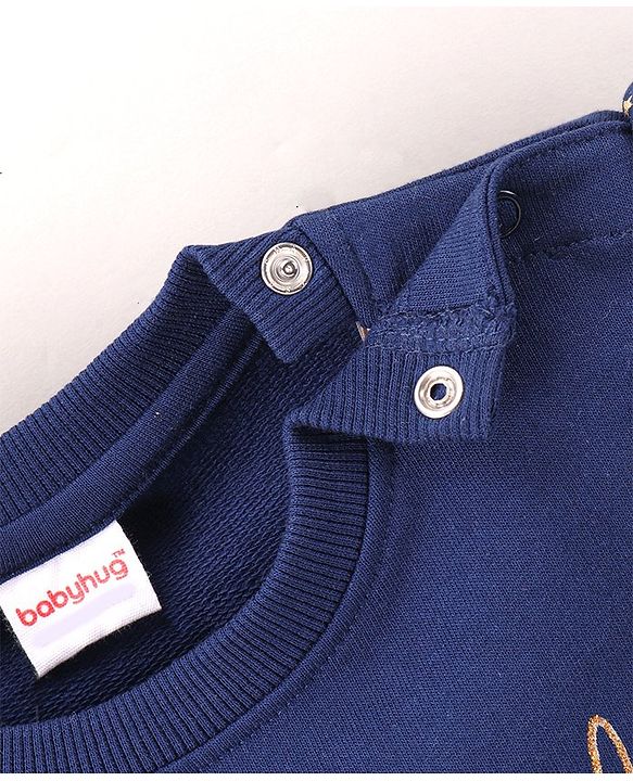 Babyhug Full Sleeves Sweatshirt With frill and Deer Print Along With Sequence - Blue