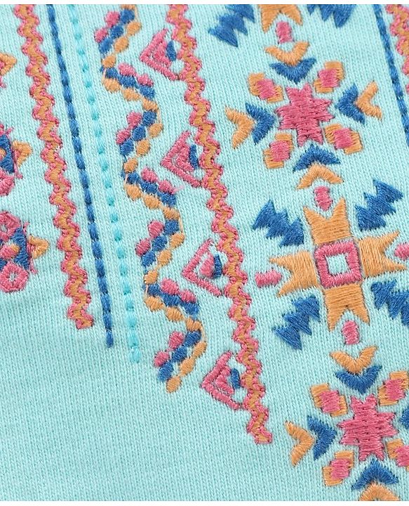 Babyhug Full Sleeves Embroidered Sweat Jacket - Sky Blue