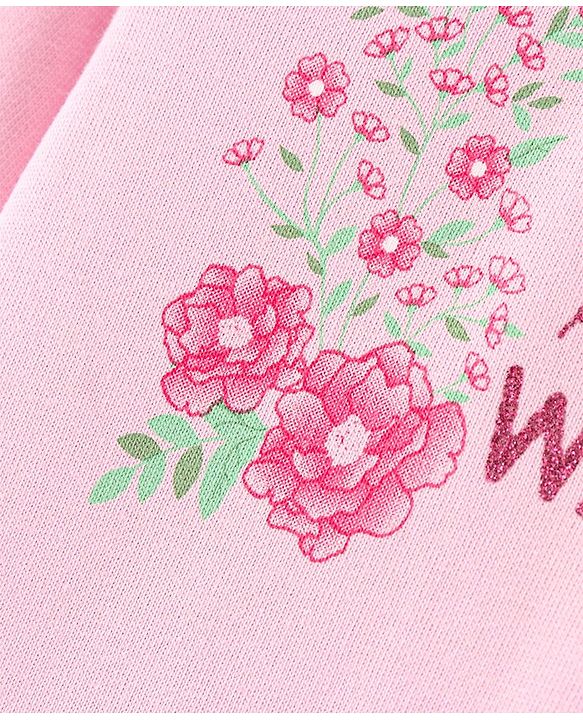 Babyhug Full Sleeves Knit Sweatshirt Text & Floral Print - Pink