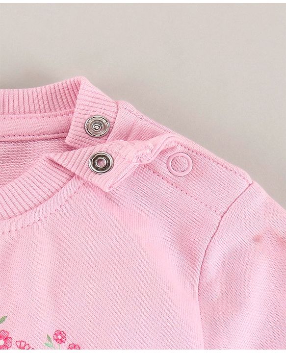 Babyhug Full Sleeves Knit Sweatshirt Text & Floral Print - Pink