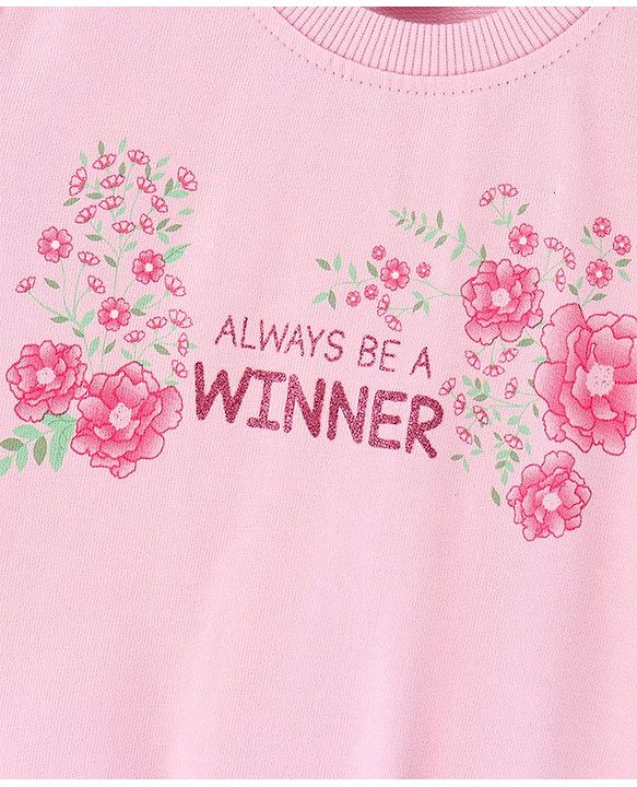 Babyhug Full Sleeves Knit Sweatshirt Text & Floral Print - Pink