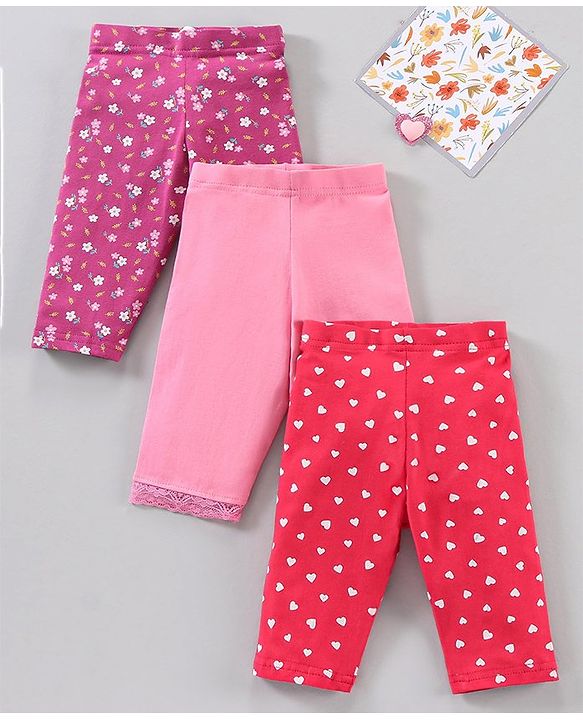 Babyhug Three Fourth Length Leggings Printed Pack of 3 - Multicolour