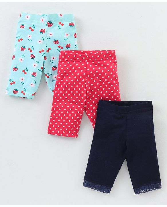 Babyhug Ankle Length Three Fourth Leggings Dot Print Pack Of 3 - Multicolor